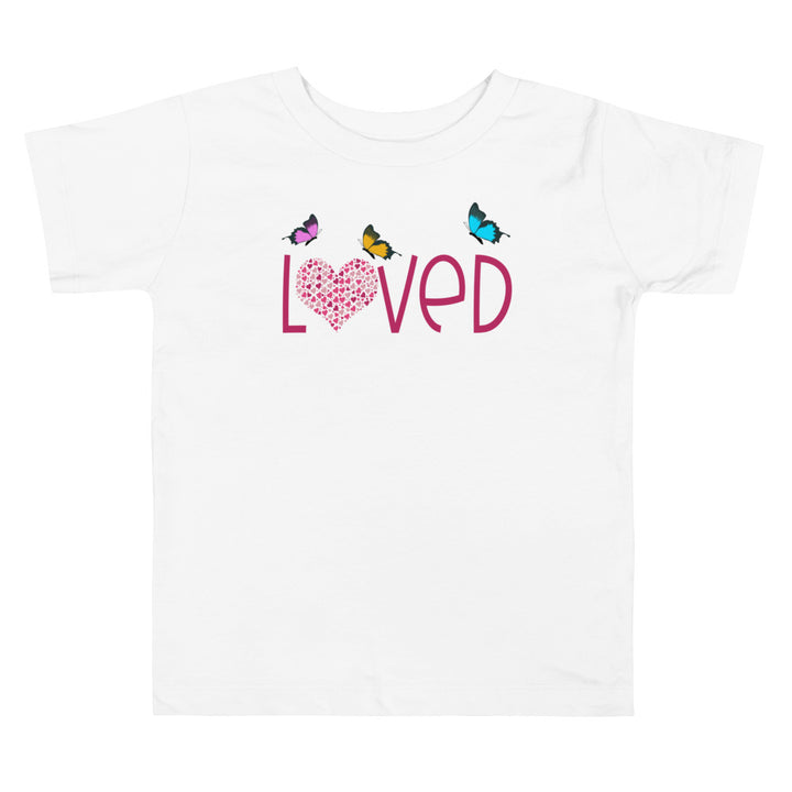 Loved 3 Butterflies. Short Sleeve T Shirt For Toddler And Kids. - TeesForToddlersandKids -  t-shirt - holidays, Love - loved-3-butterflies-short-sleeve-t-shirt-for-toddler-and-kids