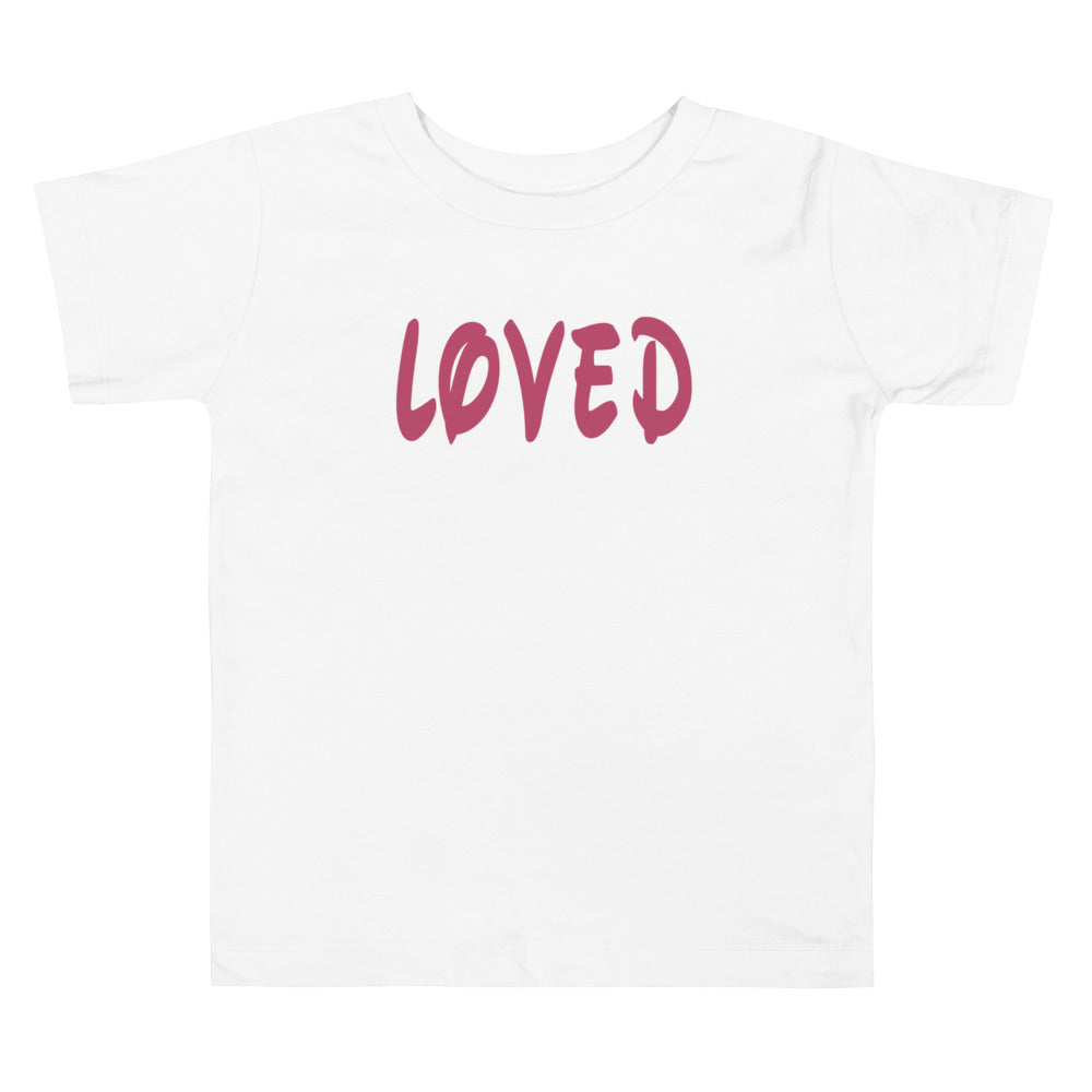 Loved in Fun Pink. Short Sleeve T Shirt For Toddler And Kids. - TeesForToddlersandKids -  t-shirt - holidays, Love - loved-disney-innuendo-short-sleeve-t-shirt-for-toddler-and-kids