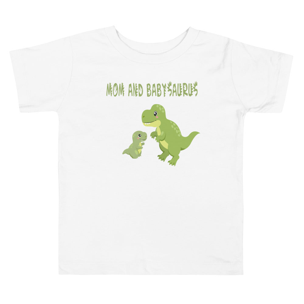 Mom and Babysaurus. Short Sleeve T Shirt For Toddler And Kids. - TeesForToddlersandKids -  t-shirt - dinos, holidays, Love - mombabysaurus-short-sleeve-t-shirt-for-toddler-and-kids