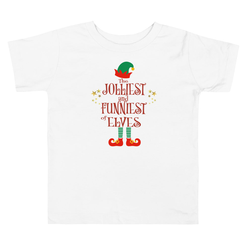 The Jolliest And Funniest Of Elves. Short Sleeve T Shirts For Toddlers And Kids. - TeesForToddlersandKids -  t-shirt - christmas, holidays - the-jolliest-and-funniest-of-elves-short-sleeve-t-shirts-for-toddlers-and-kids