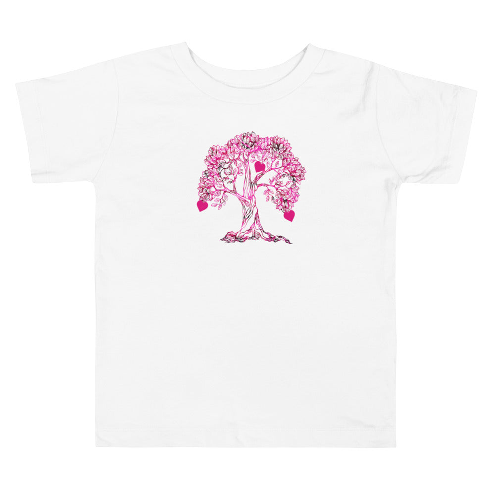 Tree Of Hearts Pink Roses. Short Sleeve T Shirt For Toddler And Kids. - TeesForToddlersandKids -  t-shirt - holidays, Love - tree-of-hearts-pink-roses-short-sleeve-t-shirt-for-toddler-and-kids