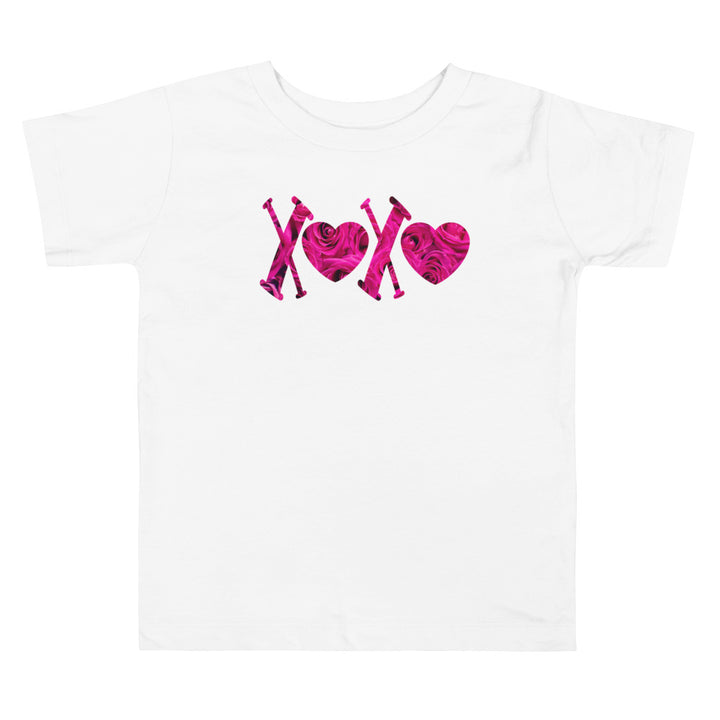 Xoxo With Hearts Pink Roses. Short Sleeve T Shirt For Toddler And Kids. - TeesForToddlersandKids -  t-shirt - holidays, Love - xoxo-with-hearts-pink-roses-short-sleeve-t-shirt-for-toddler-and-kids