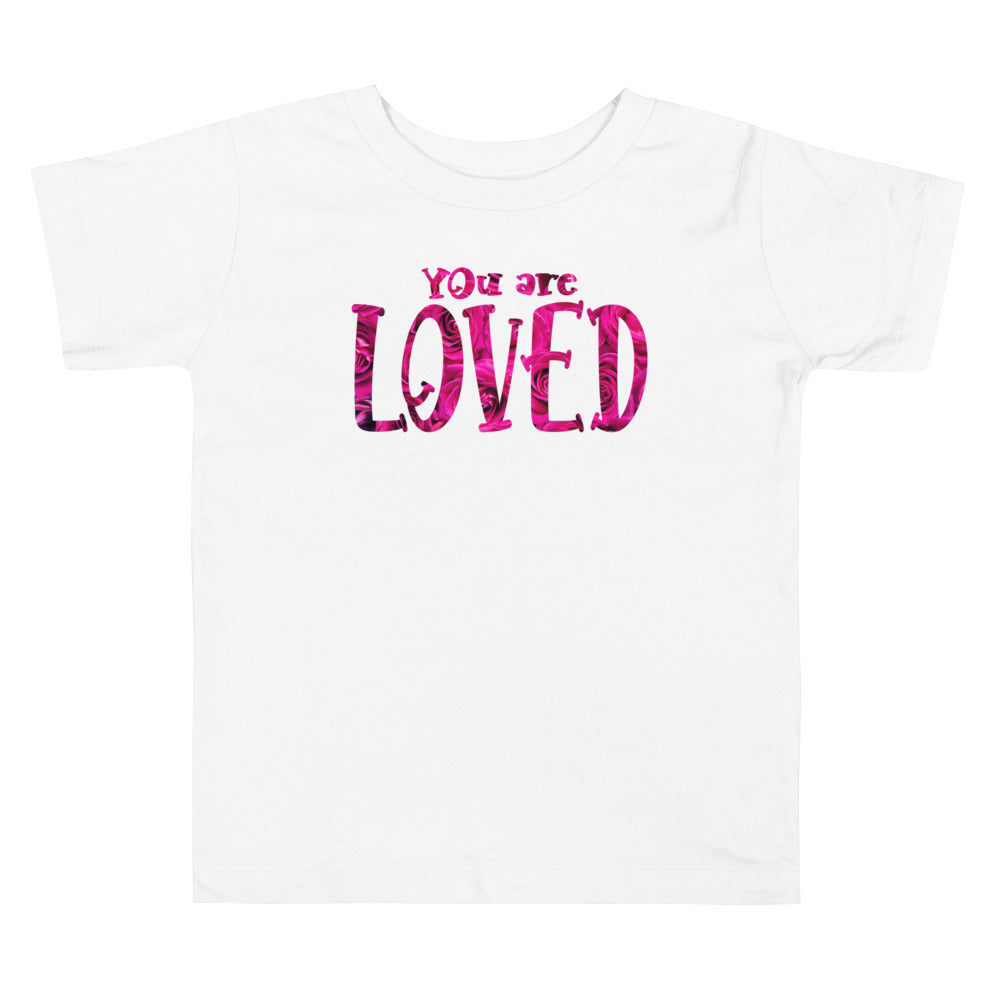 You Are Loved Pink Roses. Short Sleeve T Shirt For Toddler And Kids. - TeesForToddlersandKids -  t-shirt - holidays, Love - you-are-loved-pink-roses-short-sleeve-t-shirt-for-toddler-and-kids