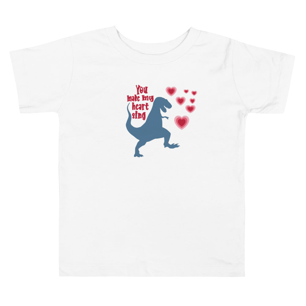 You Make My Heart Sing Blue Dino. Short Sleeve T Shirt For Toddler And Kids. - TeesForToddlersandKids -  t-shirt - holidays, Love - you-make-my-heart-sing-blue-dino-short-sleeve-t-shirt-for-toddler-and-kids