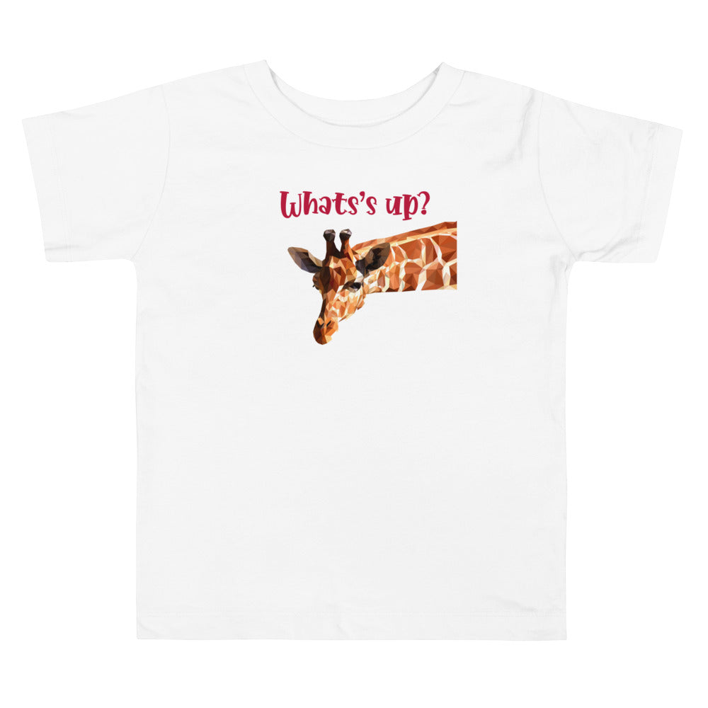 What's Up Giraffe Red. Short Sleeve T Shirt For Toddler And Kids. - TeesForToddlersandKids -  t-shirt - seasons, summer - whats-up-giraffe-red-short-sleeve-t-shirt-for-toddler-and-kids