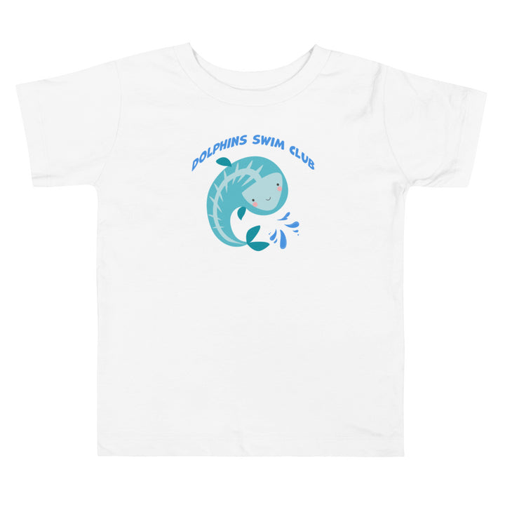 Dolphins Swim Club. Short Sleeve T Shirt For Toddler And Kids. - TeesForToddlersandKids -  t-shirt - seasons, summer - dolphins-swim-club-short-sleeve-t-shirt-for-toddler-and-kids