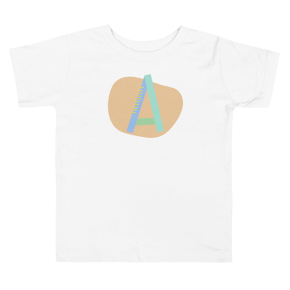 A Letter Alphabet Blue Beige. Short Sleeve T-shirt For Toddler And Kids.