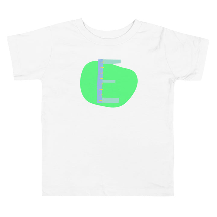 E Letter Alphabet Blue Apple Green. Short Sleeve T-shirt For Toddler And Kids.