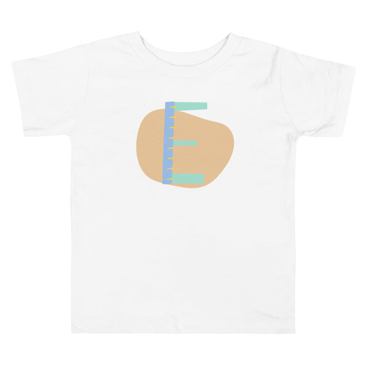 E Alphabet Letter Blue Beige. Short Sleeve T-shirt For Toddler And Kids.