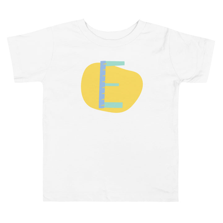 E Letter Alphabet Blue Warm Yellow. Short Sleeve T-shirt For Toddler And Kids.