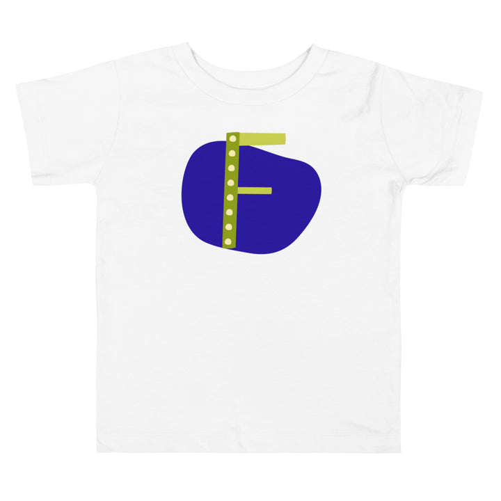 F Letter Alphabet Green Blue. Short Sleeve T-shirt For Toddler And Kids.