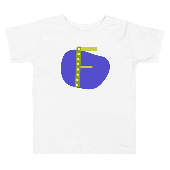 F Letter Alphabet  Green Lighter Blue. Short Sleeve T-shirt For Toddler And Kids.