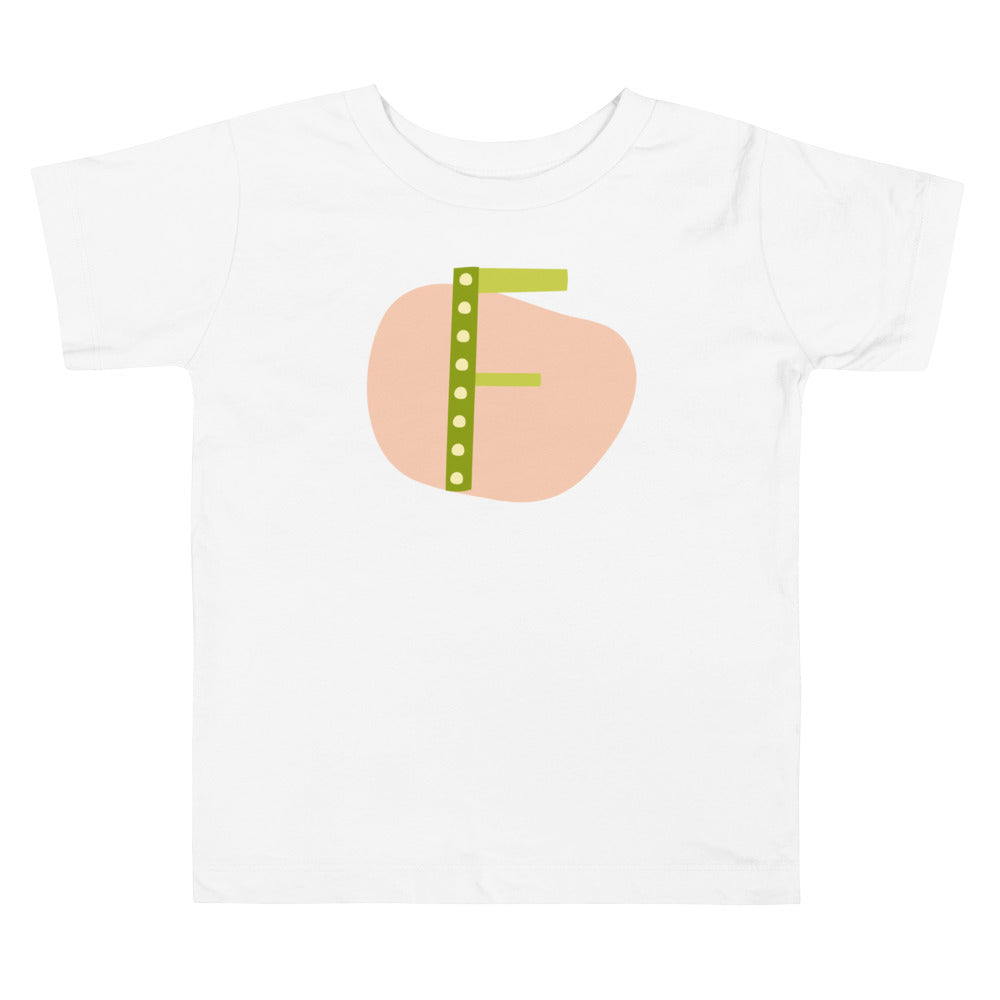 F Letter Green Nude. Short Sleeve T-shirt For Toddler And Kids.