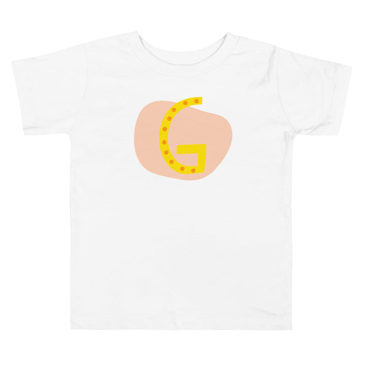 G Letter Alphabet Yellow Nude. Short Sleeve T-shirt For Toddler And Kids.