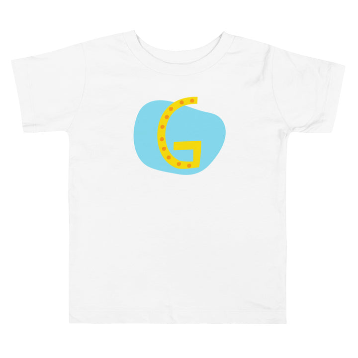 G Letter Alphabet Yellow Light Blue. Short Sleeve T-shirt For Toddler And Kids.