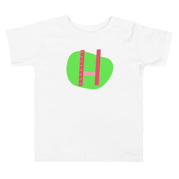 H Letter Alphabet Raspberry Bright Green. Short Sleeve T-shirt For Toddler And Kids.