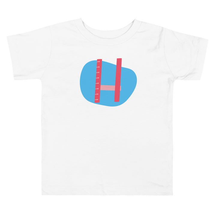 H Letter Raspberry Blue. Short Sleeve T-shirt For Toddler And Kids.