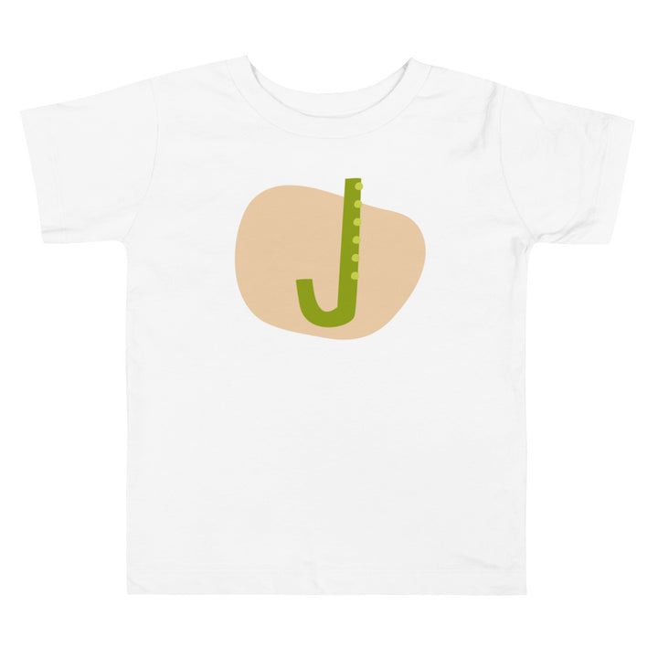 J Letter Alphabet Green Beige. Short Sleeve T-shirt For Toddler And Kids.