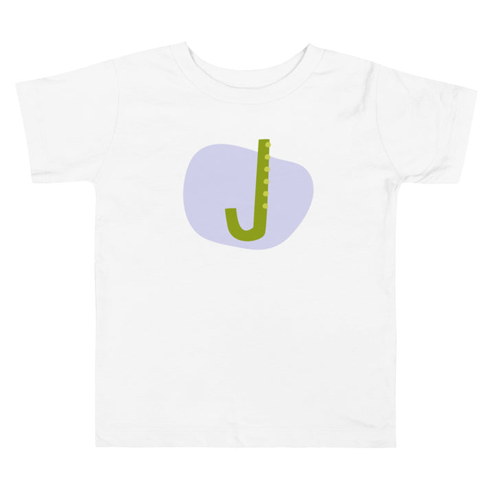 J Letter Alphabet Green Lavender. Short Sleeve T-shirt For Toddler And Kids.