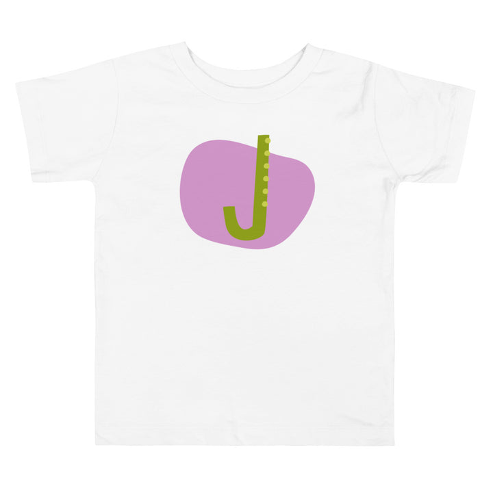 J Letter Alphabet Green Purple. Short Sleeve T-shirt For Toddler And Kids.