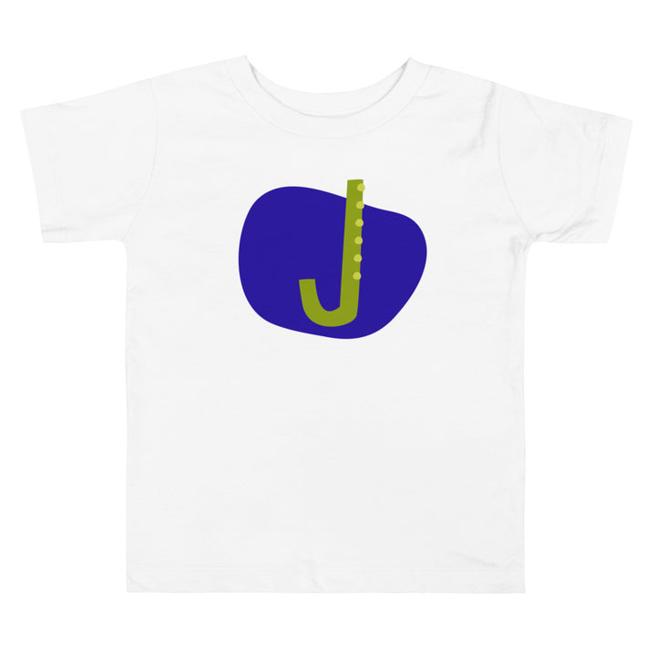 J Letter Alphabet Green Royale Blue. Short Sleeve T-shirt For Toddler And Kids.