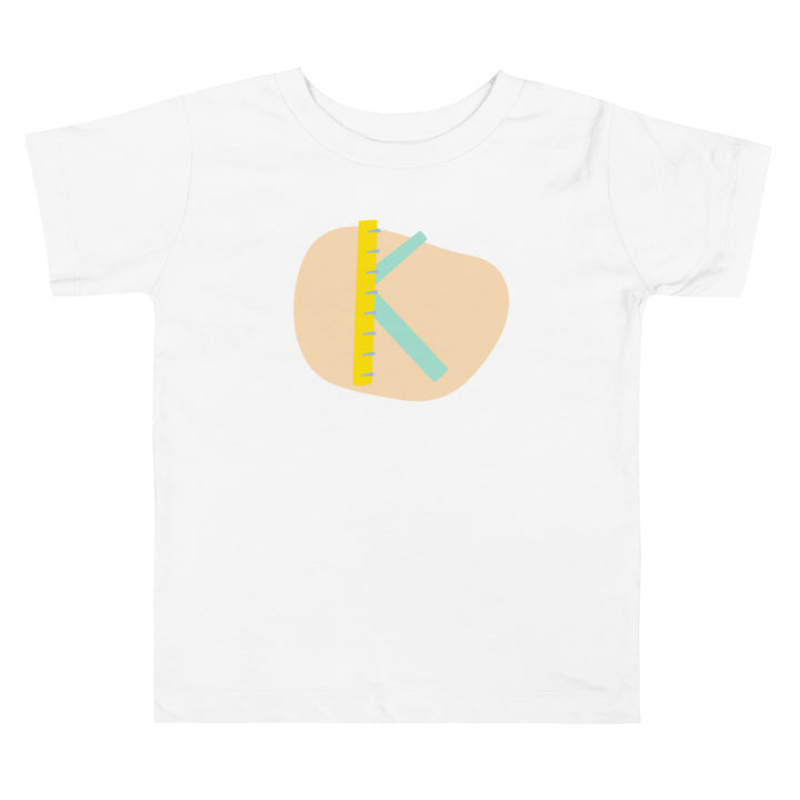K Letter Alphabet Yellow Turquoise Nude. Short Sleeve T-shirt For Toddler And Kids.