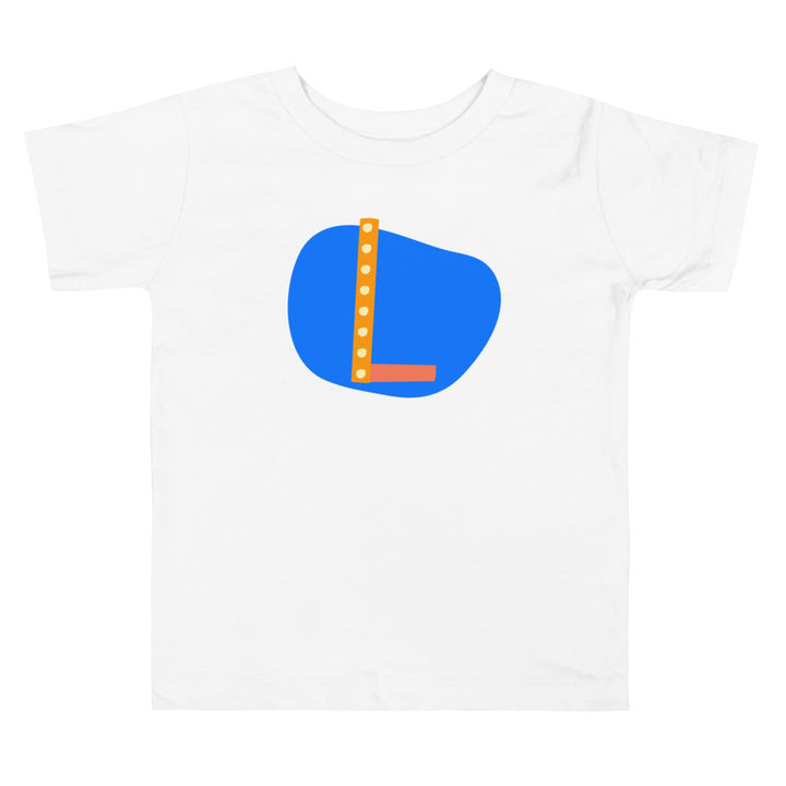 L Letter Alphabet Orange Blue Royale. Short Sleeve T-shirt For Toddler And Kids.