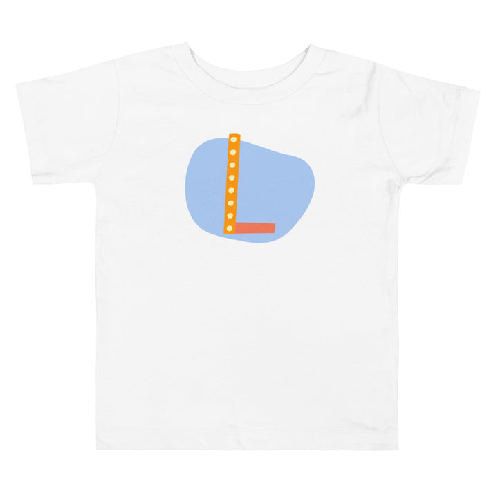 L Letter Alphabet Orange Light Blue. Short Sleeve T-shirt For Toddler And Kids.
