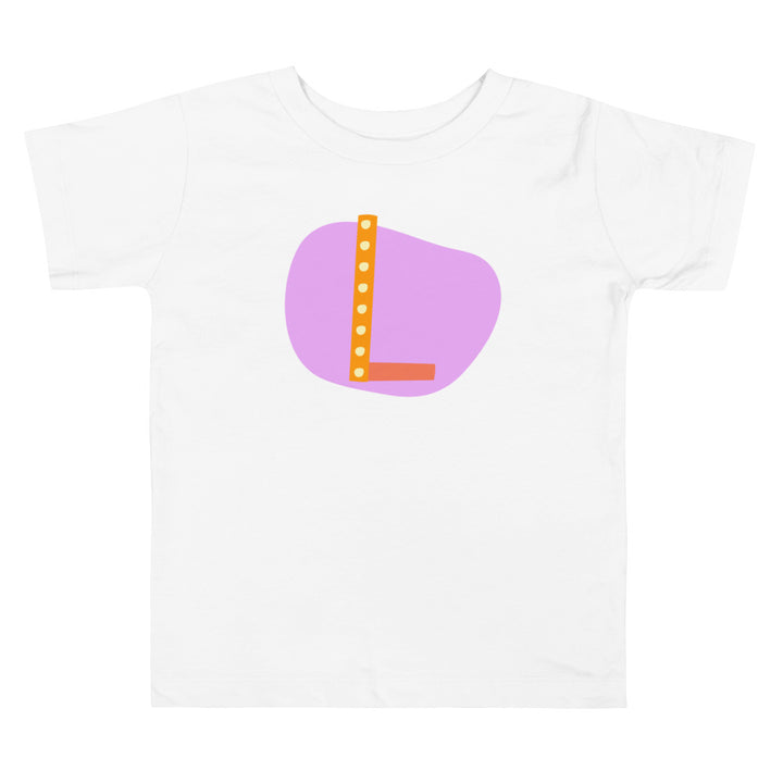 L Letter Alphabet Orange Pink Purple. Short Sleeve T-shirt For Toddler And Kids.