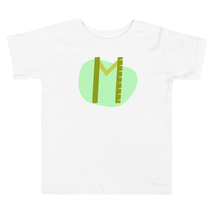 M Letter Alphabet Green Light Green. Short Sleeve T-shirt For Toddler And Kids.