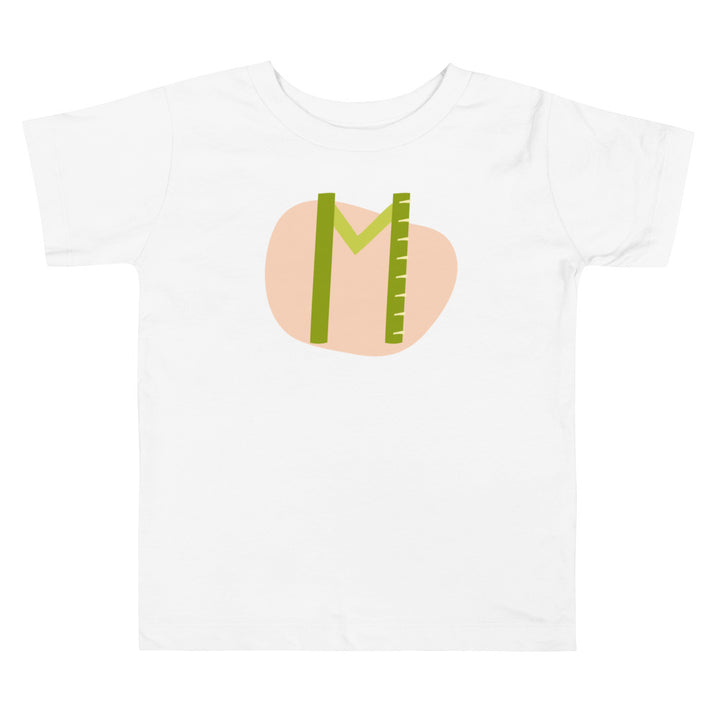 M Letter Alphabet Green Nude. Short Sleeve T-shirt For Toddler And Kids.