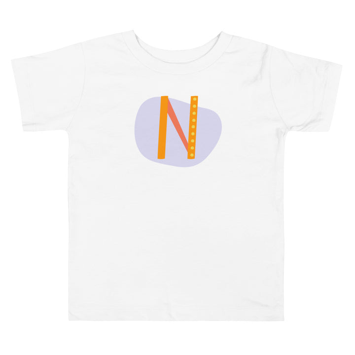 N Letter Alphabet Orange Lavender. Short Sleeve T-shirt For Toddler And Kids.