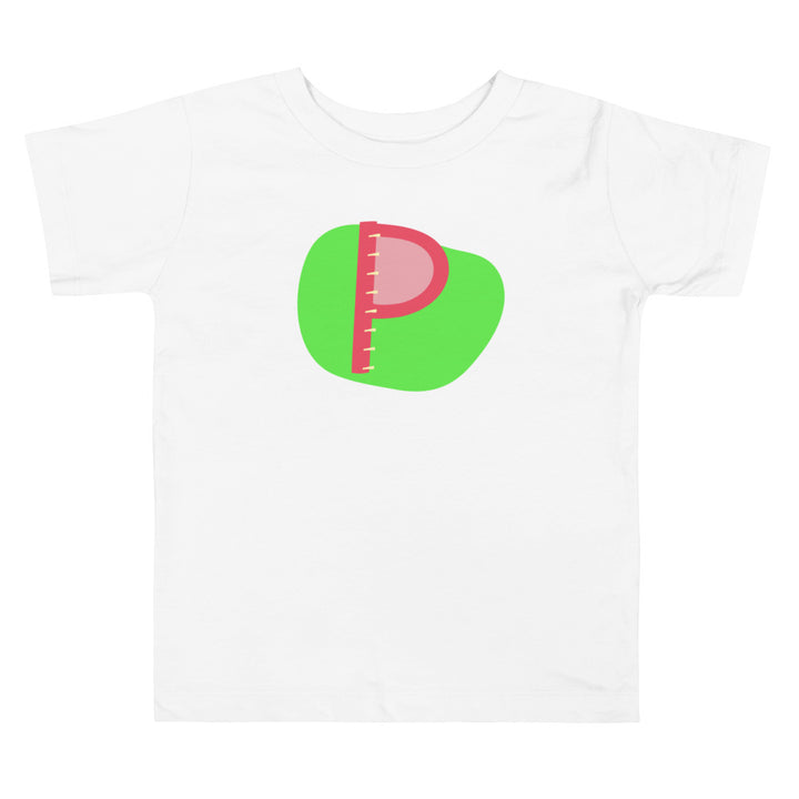 P Letter Alphabet Raspberry Bright Green. Short Sleeve T-shirt For Toddler And Kids.