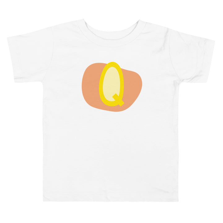 Q Letter Alphabet Yellow Light Coral. Short Sleeve T-shirt For Toddler And Kids.