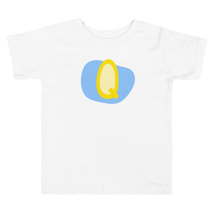 Q Letter Alphabet Yellow and Blue. Short Sleeve T-shirt For Toddler And Kids.