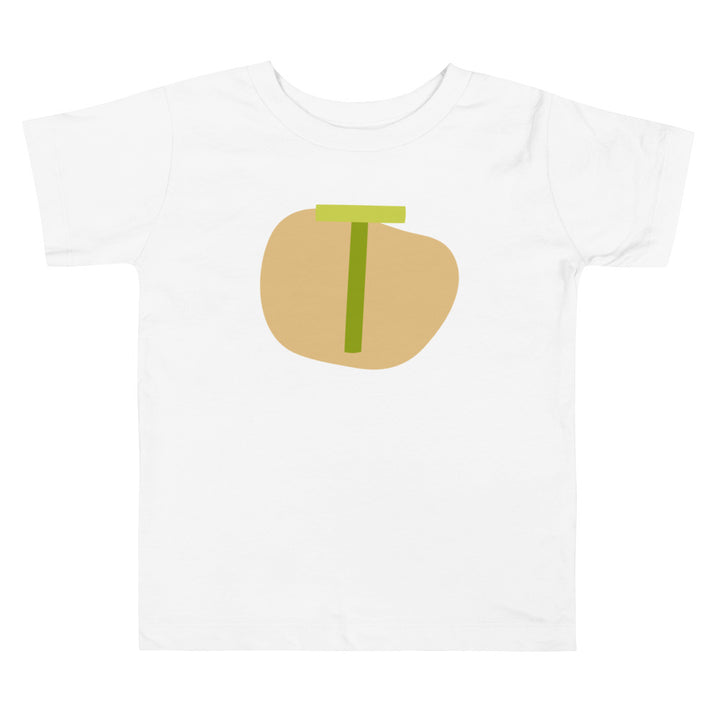 T Letter Alphabet Green Brown. Short Sleeve T-shirt For Toddler And Kids.
