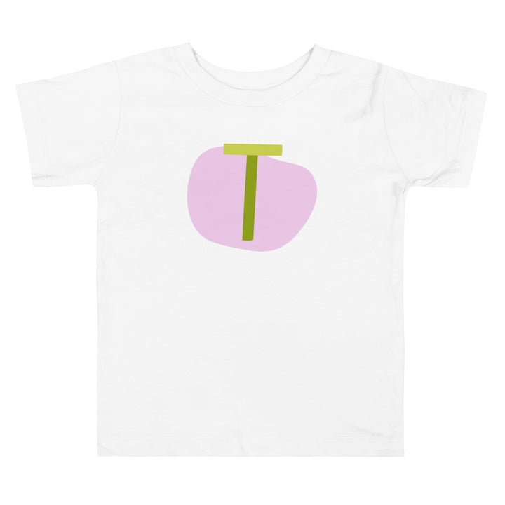 T Letter Alphabet Green Lavender. Short Sleeve T-shirt For Toddler And Kids.