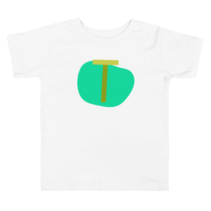 T Letter Alphabet Green Og Apple Green. Short Sleeve T-shirt For Toddler And Kids.
