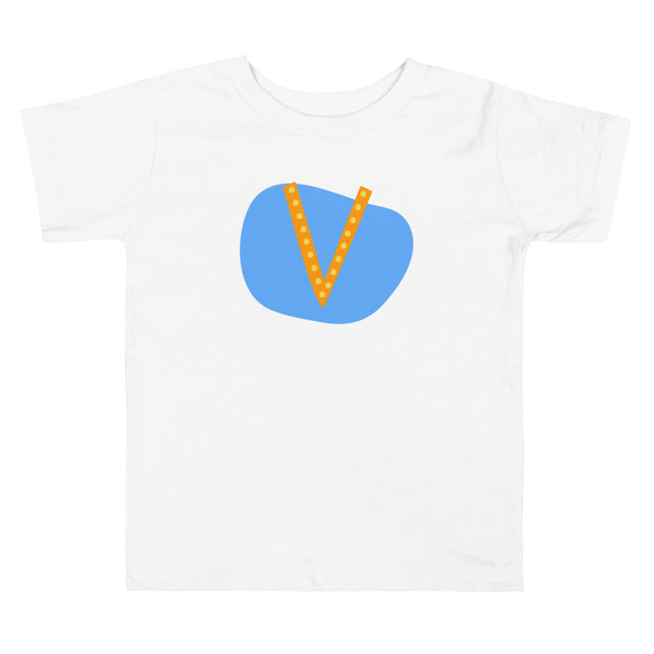 V Letter Alphabet Orange Blue Clear. Short Sleeve T-shirt For Toddler And Kids.