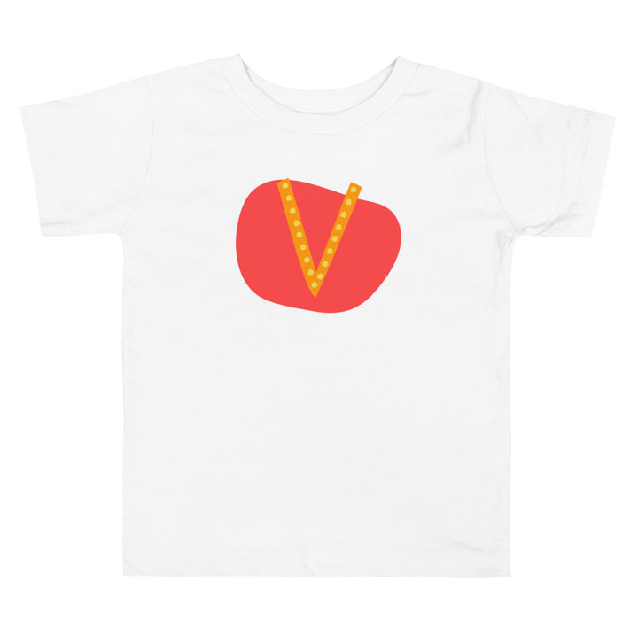 V Letter Alphaet Orange Bright Red. Short Sleeve T-shirt For Toddler And Kids.