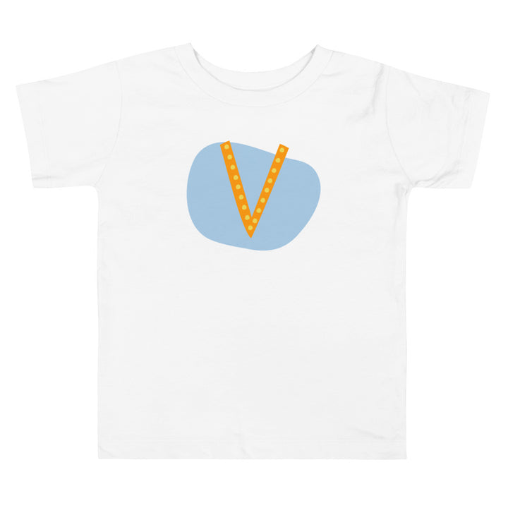 V Letter Alphaet Orange Light Blue. Short Sleeve T-shirt For Toddler And Kids.