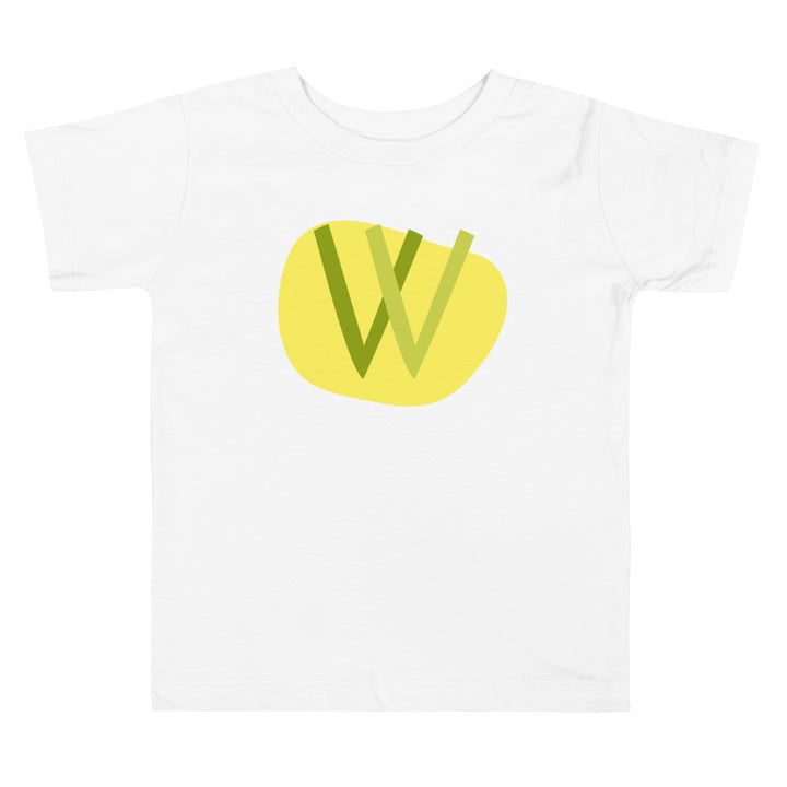 w letter alphabet green light yellow. Short sleeve t-shirt for toddler and kids.