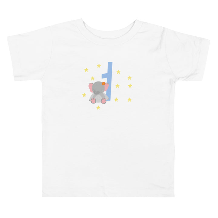 1 Year Birthday Baby Elephant Stars. Short Sleeve T Shirt For Toddler And Kids. - TeesForToddlersandKids -  t-shirt - birthday - 1-year-birthday-baby-elephant-stars-short-sleeve-t-shirt-for-toddler-and-kids