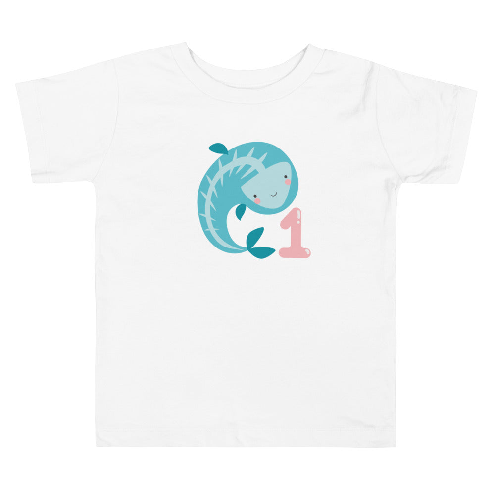 1 Year Birthday Dolphin And Pink. Short Sleeve T Shirt For Toddler And Kids. - TeesForToddlersandKids -  t-shirt - birthday - 1-year-birthday-dolphin-and-pink-short-sleeve-t-shirt-for-toddler-and-kids