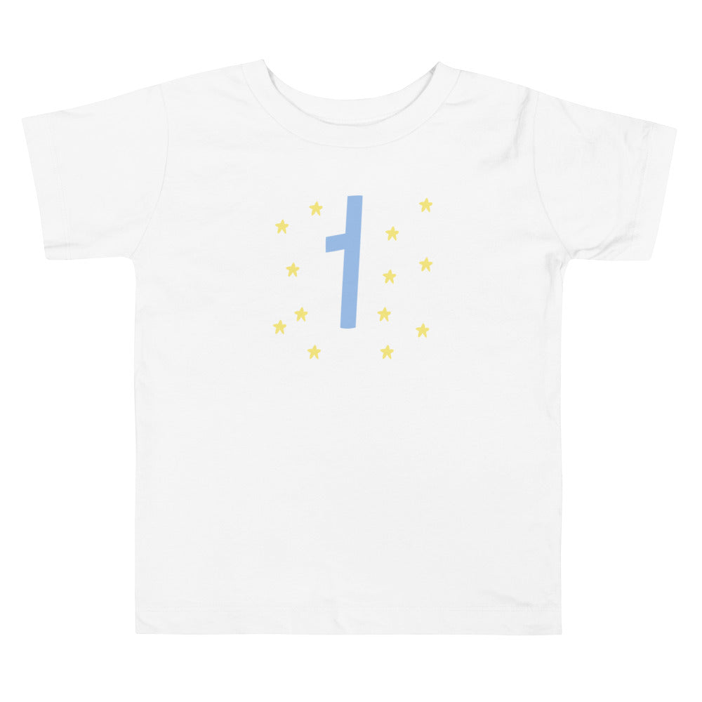 1 Year Birthday Stars. Short Sleeve T Shirt For Toddler And Kids. - TeesForToddlersandKids -  t-shirt - birthday - 1-year-birthday-stars-short-sleeve-t-shirt-for-toddler-and-kids