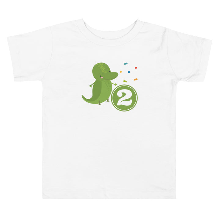 2 Years Birthday Dino Green. Short Sleeve T Shirt For Toddler And Kids. - TeesForToddlersandKids -  t-shirt - birthday - 2-years-birthday-dino-green-short-sleeve-t-shirt-for-toddler-and-kids
