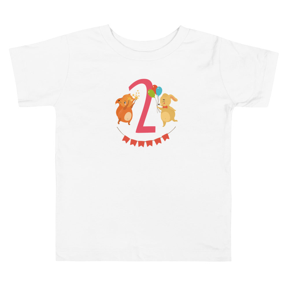 2 Years Birthday Toddler Fox Bunny. Short Sleeve T Shirt For Toddler And Kids. - TeesForToddlersandKids -  t-shirt - birthday - 2-years-birthday-toddler-fox-bunny-short-sleeve-t-shirt-for-toddler-and-kids