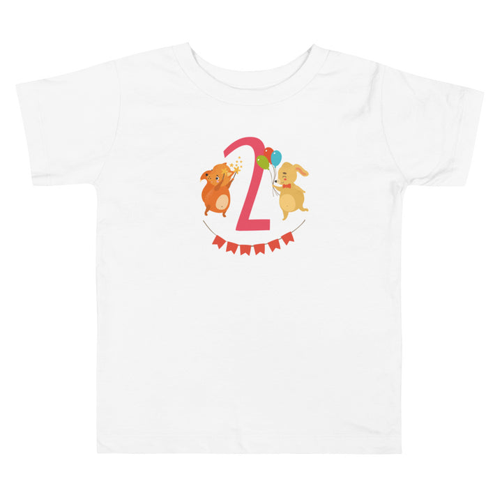 2 Years Birthday Toddler Fox Bunny. Short Sleeve T Shirt For Toddler And Kids. - TeesForToddlersandKids -  t-shirt - birthday - 2-years-birthday-toddler-fox-bunny-short-sleeve-t-shirt-for-toddler-and-kids