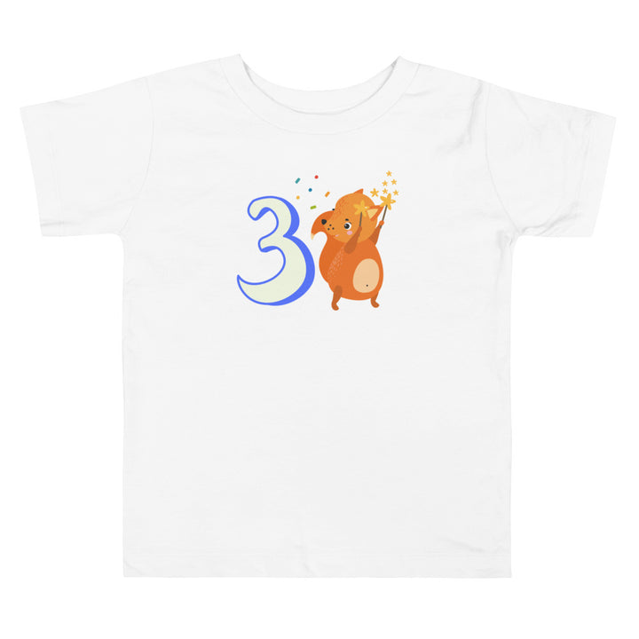 3 Year Birthday Cute Fox Blue. Short Sleeve T Shirt For Toddler And Kids. - TeesForToddlersandKids -  t-shirt - birthday - 3-year-birthday-cute-fox-blue-short-sleeve-t-shirt-for-toddler-and-kids