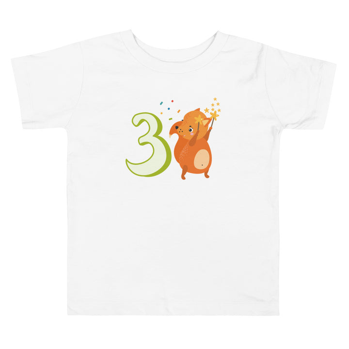 3 Year Birthday Cute Fox Green. Short Sleeve T Shirt For Toddler And Kids. - TeesForToddlersandKids -  t-shirt - birthday - 3-year-birthday-cute-fox-green-short-sleeve-t-shirt-for-toddler-and-kids